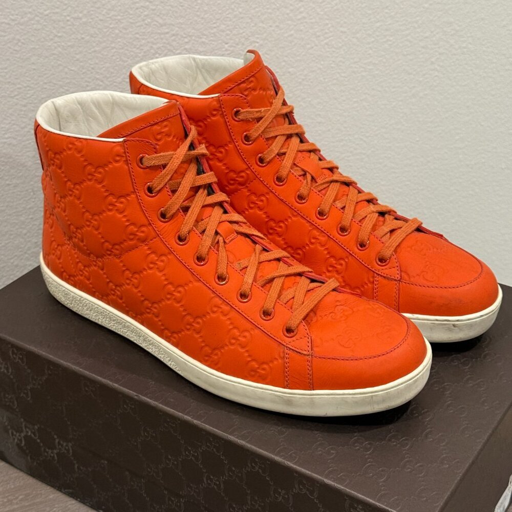 GUCCI MEN HIGH TOP ORANGE SNEAKERS - Picture 3 of 12